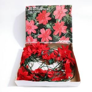 Vintage Noma Midget Lite Silk Poinsettia Set 20 Lights 34ft (hsu)